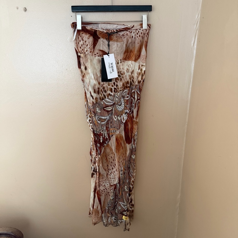 RETROFETE Aubree Skirt Brown Animal Print Maxi Skirt sheer AS IS sz XS - Picture 14 of 14